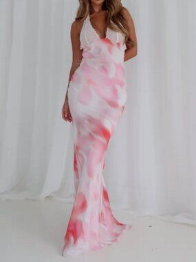 White Fox x Tarsha Whitmore Beyond The Stars Maxi Dress Pink Floral Small